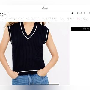 NWT. Loft tipped v-neck sweater vest in navy blue. Size Small.